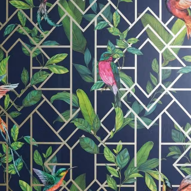 Arthouse D Tropical Navy Blue Botanical Animal Pattern Matt Wallpaper Roll