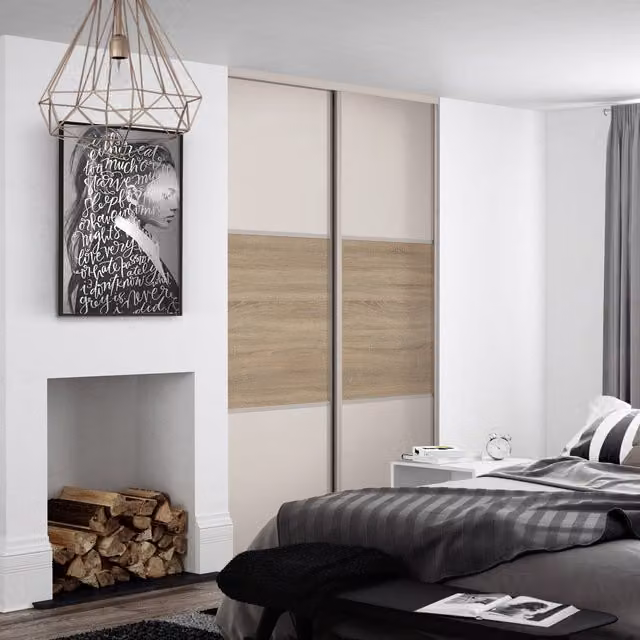 Spacepro Classic 3 Panel Sliding Wardrobe Door Kit in Cashmere and Oak, Width: 148.9 cm