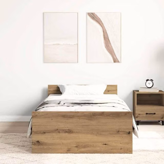 Berkfield Home Artisan Oak Bed Frame in Brown, W/D/H: 190 x 75 x 50 cm – 1