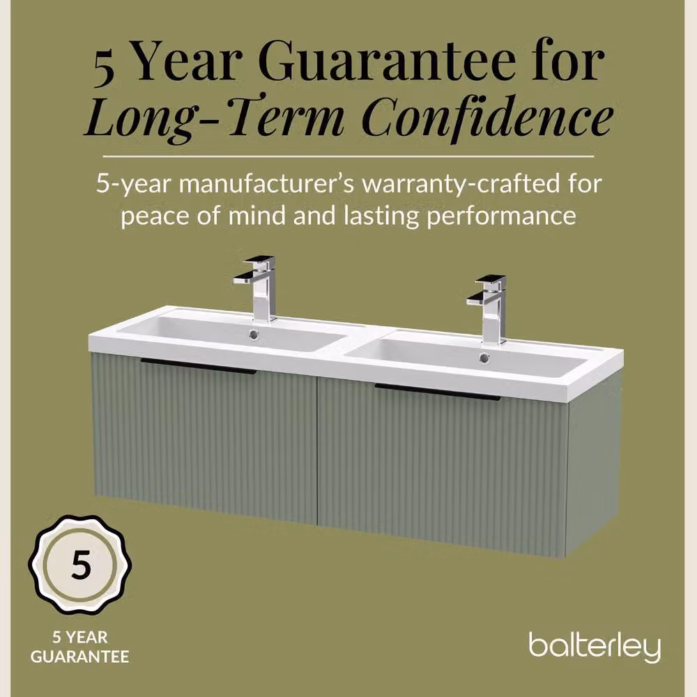 Balterley Fluted Front Wall Hung 2 Drawer Vanity Basin Unit, Satin Green, W: 120 cm – 3