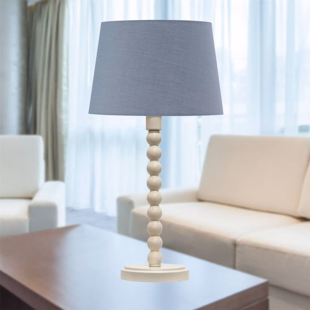 First Choice Lighting Bobbin Table Lamp with Grey Fabric Shade in White and Beige, H: 42.0 cm, W: 28.0 cm, D: 28.0 cm – 3