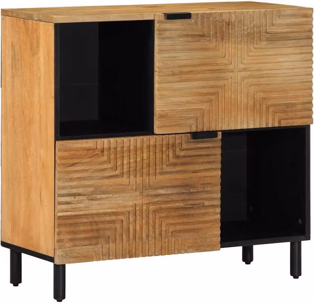 Berkfield Home Brown Mango Wood Geometric Sideboard W/D/H: 80 x 33 x 75 cm