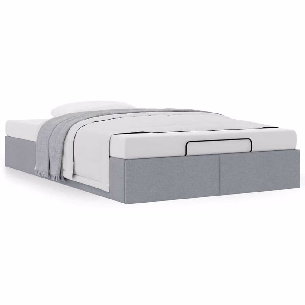 Berkfield Home Double Ottoman Bed Frame in Light Grey Fabric with Lift Up Base, W: 140 cm, L: 200 cm – 3