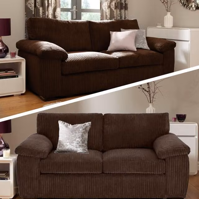 SquareBoxx Capri Chocolate Brown Jumbo Cord Sofa Set with 3-Seater and 2-Seater Sofas – 1