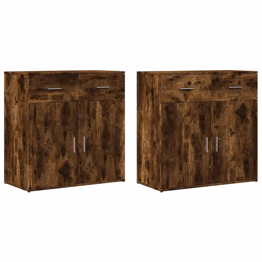 Berkfield Home Set of 2 Smoked Oak Sideboards in Brown, W/D/H: 79 x 38 x 80 cm – 1