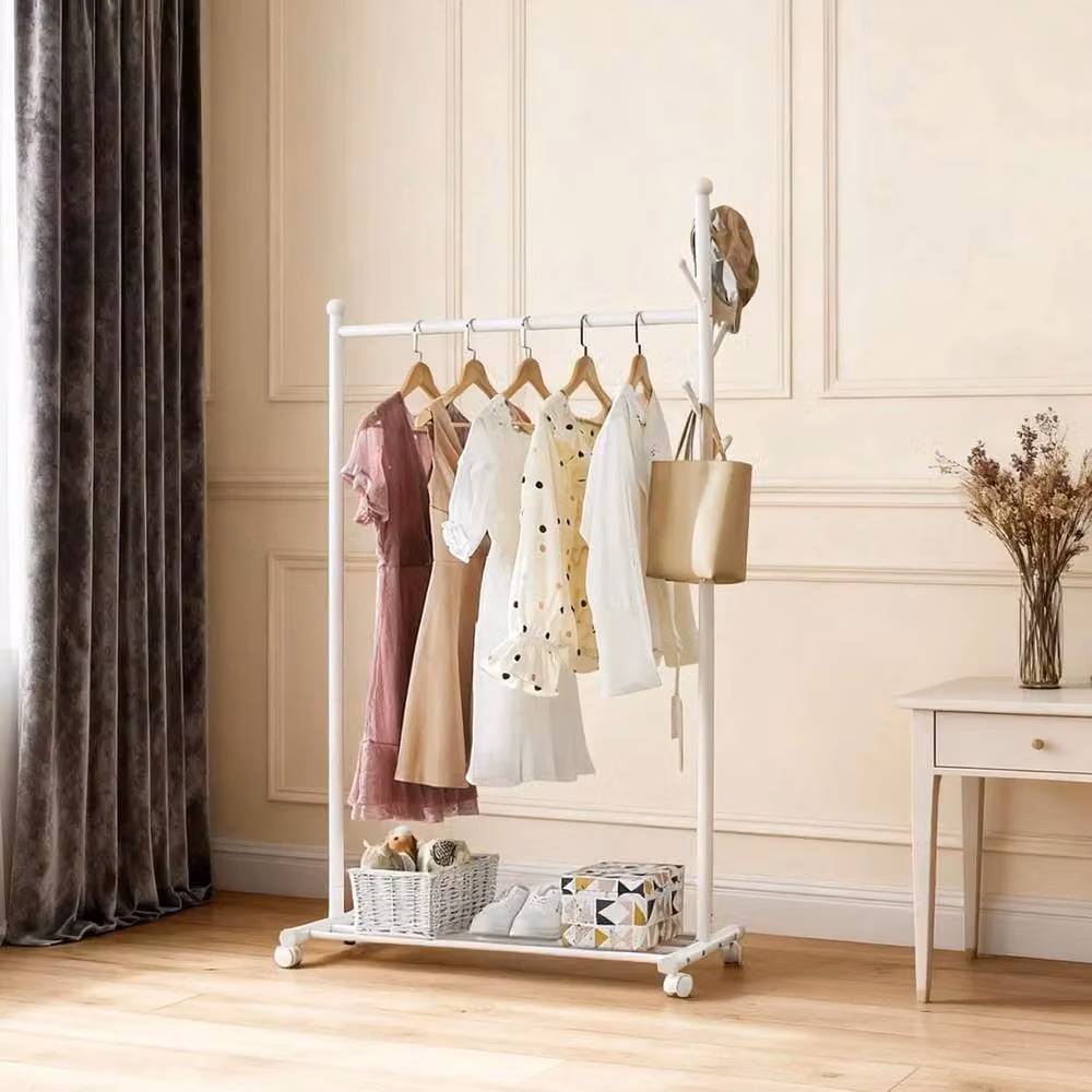Havendro White Heavy Duty Metal Garment Rail and Shoe Storage Open Wardrobe W/D/H: 170.05 x 43.0 x 43.0 cm – 2