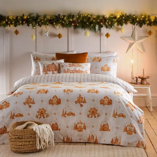 Furn Country House Reversible Striped Flannelette Cotton Duvet Cover in White, W/D/H: 200 x 200 cm