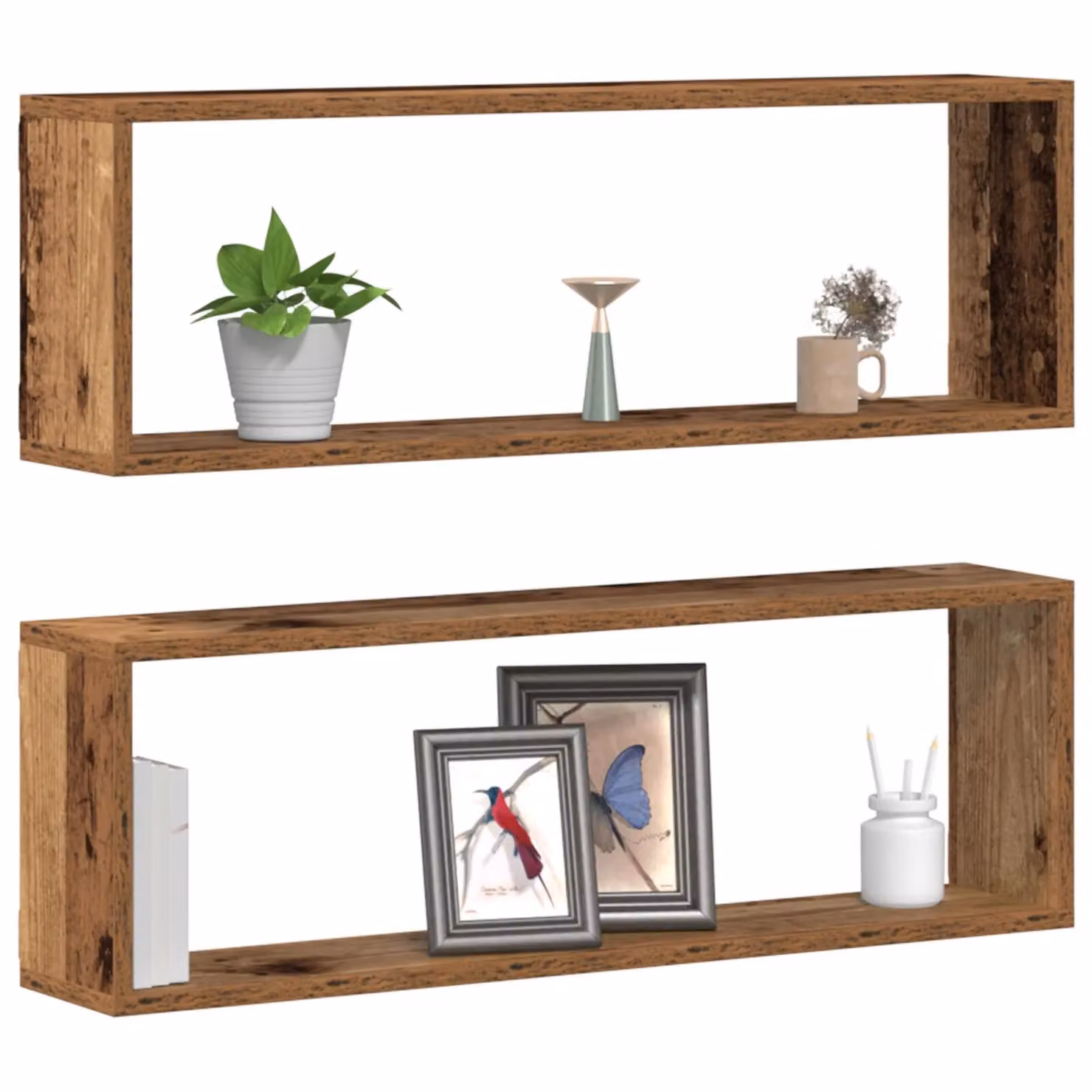 Berkfield Home Wall Mounted Shelves, 2 Piece Set in Brown Old Wood, W/D/H: 80 x 26 x 15 cm – 3