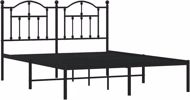 Berkfield Home Metal Bed Frame with Headboard in Black, W/D/H: 140 x 190 x 97 cm