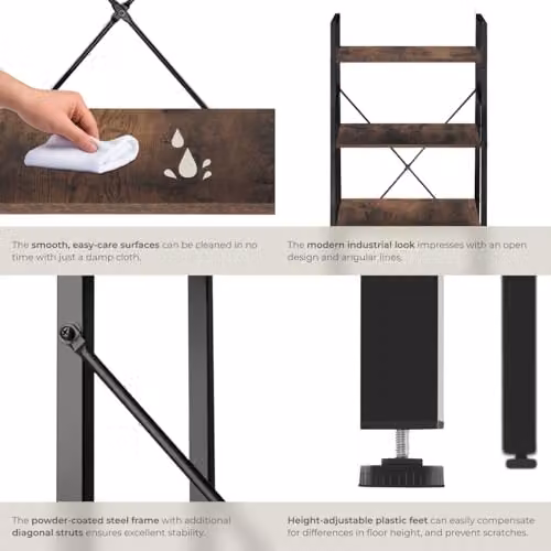 tectake Newcastle 4-Tier Ladder Shelf with Open Back Design in Brown – 5
