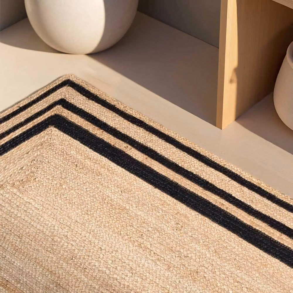 THE RUGS Nuru Braided Jute Reversible Bordered Living Room Rug, Black, W: 80 cm, L: 250 cm – 2