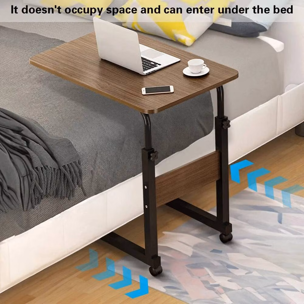 FLAVORA Height Adjustable Portable Over Bed Table in Brown Wood Finish, W: 60 cm, D: 40 cm, H: 60-70 cm – 5