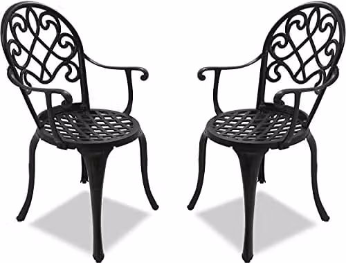 Centurion Supports Prego Set of 2 Large Garden and Patio Bistro Chairs with Armrests in Black Cast Aluminium – 1
