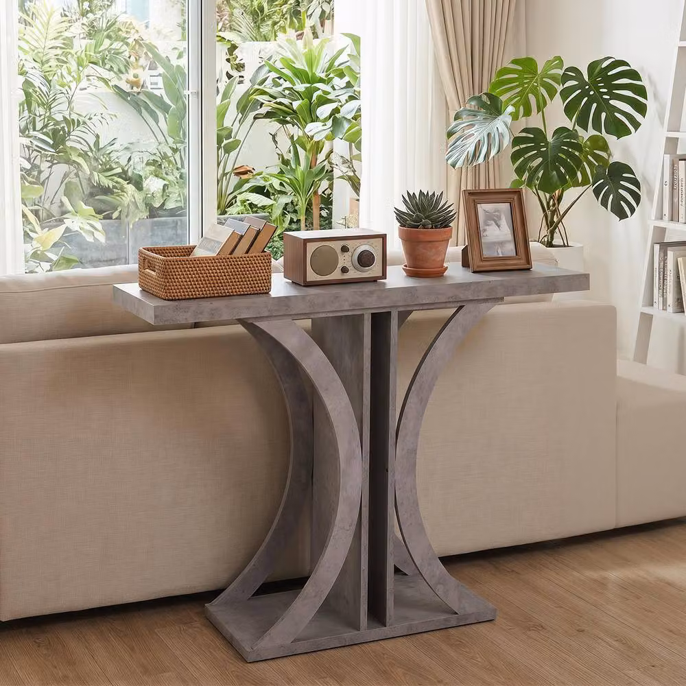 Gymax Geometric Industrial Rectangular Console Table in Grey – 5