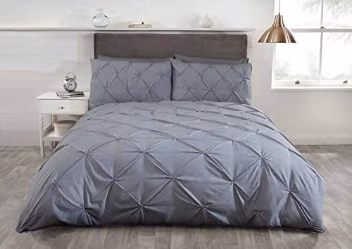 Rapport Home Balmoral Pin Tuck Trim Duvet Set in Silver Grey, W: 180 cm, L: 200 cm, Easycare Poly Cotton Fabric