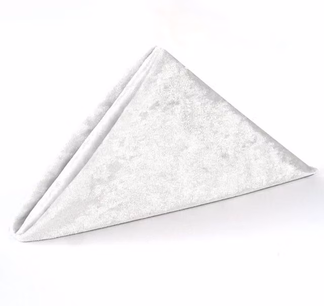 Neel Blue Diamond Velvet Napkin with Hemmed Edges in Ivory, 50 x 50 cm
