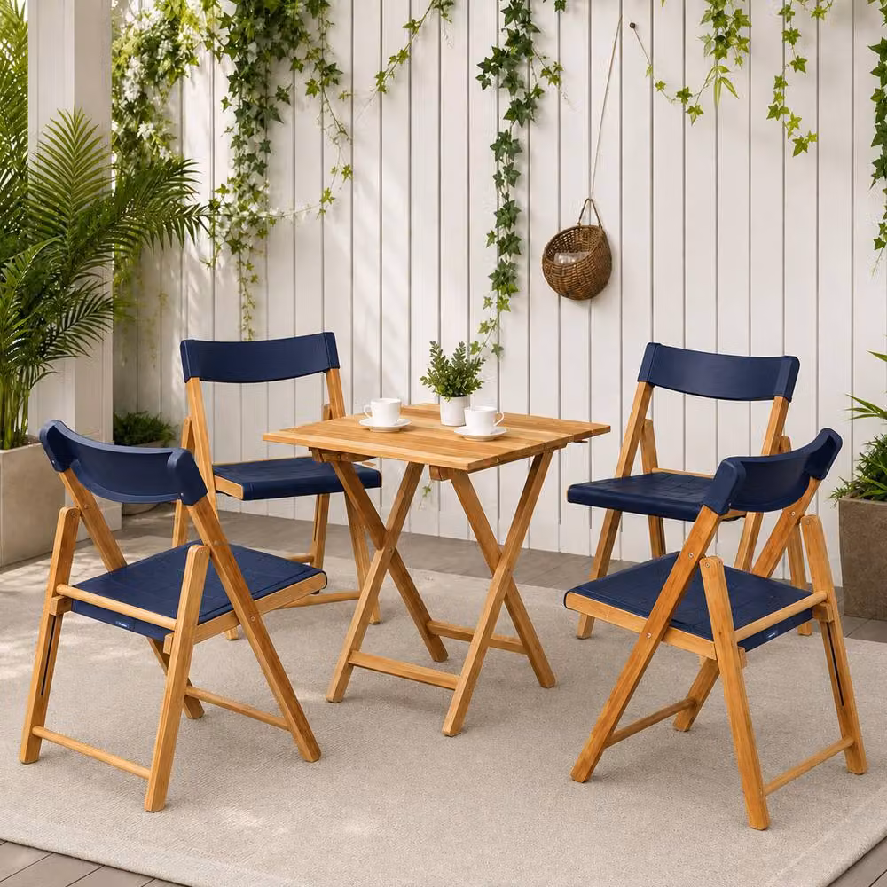 Tramontina Voltico Folding Wooden Bistro Dining Set with Table and 4 Chairs in Brown – 2