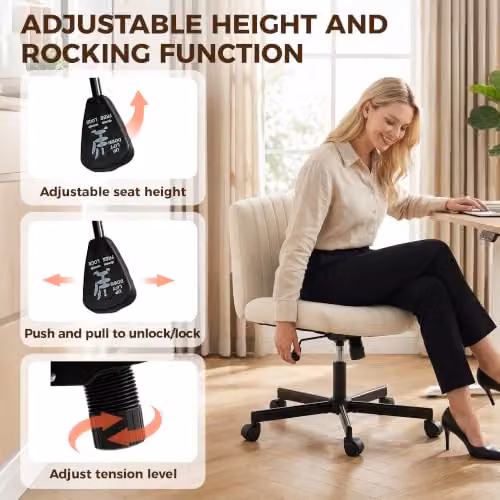 HOMCOM Modern Fabric Task Chair with 360 Swivel and Castors, Beige – 4
