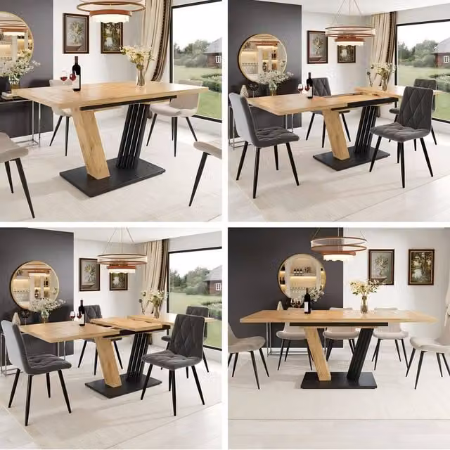 ModernLuxe Extendable Rectangular Dining Table with Brown Wood Grain MDF Laminate Top