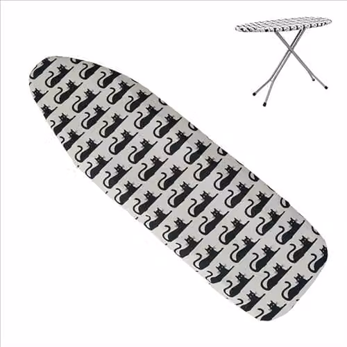 Orsina Cat Pattern Ironing Board Cover in Black, White and Grey with Cotton Fabric
