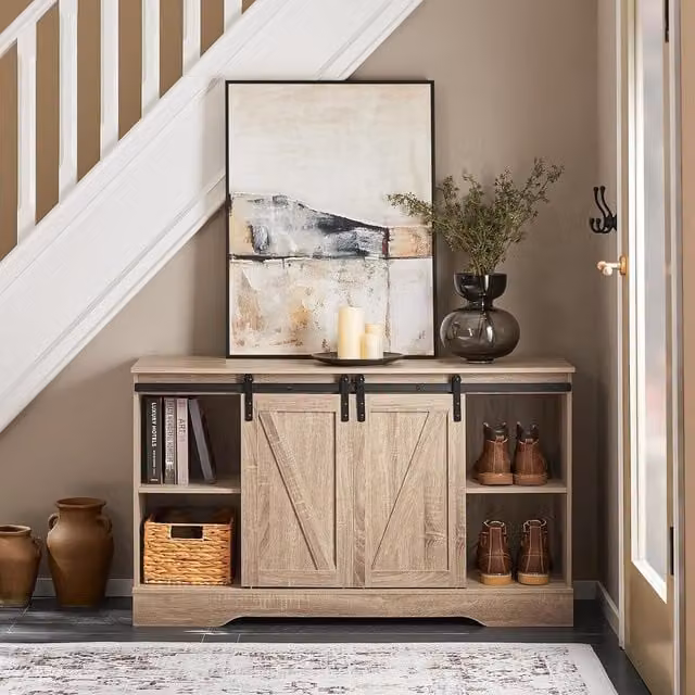 SoBuy Rustic Wooden Storage Sideboard with Sliding Doors in Brown and Yellow