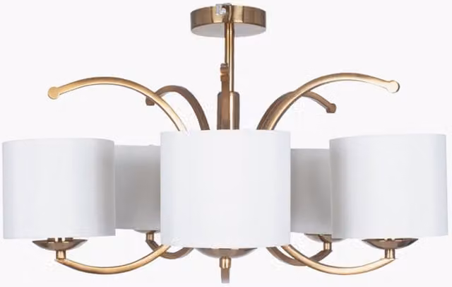 Pacific Lifestyle Modern 5 Arm Gold and Beige Fabric Ceiling Chandelier