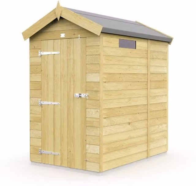 Buttercup Farm Apex Security Wood Shed with Single Door in Brown, W/D/H: 118 x 158 x 217 cm