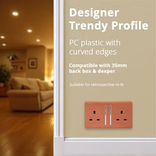 Trendi Switch Artistic Modern 2 Gang 13 Amp Long Flush Switched Plug Socket in Copper – 6