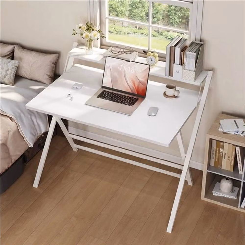 KORVIXA Foldable Computer Desk in White with Monitor Shelf, W/D/H: 90.0 x 60.5 x 60.0 cm – 2