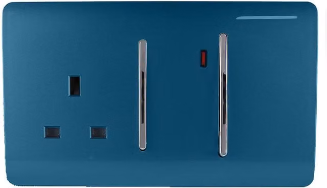 Trendi 45A Cooker Switch with Plug Socket and Neon Insert in Midnight Blue