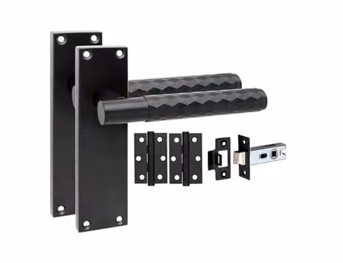 Golden Grace Knurled Door Handle Set with Latch in Matt Black, 1 Pair