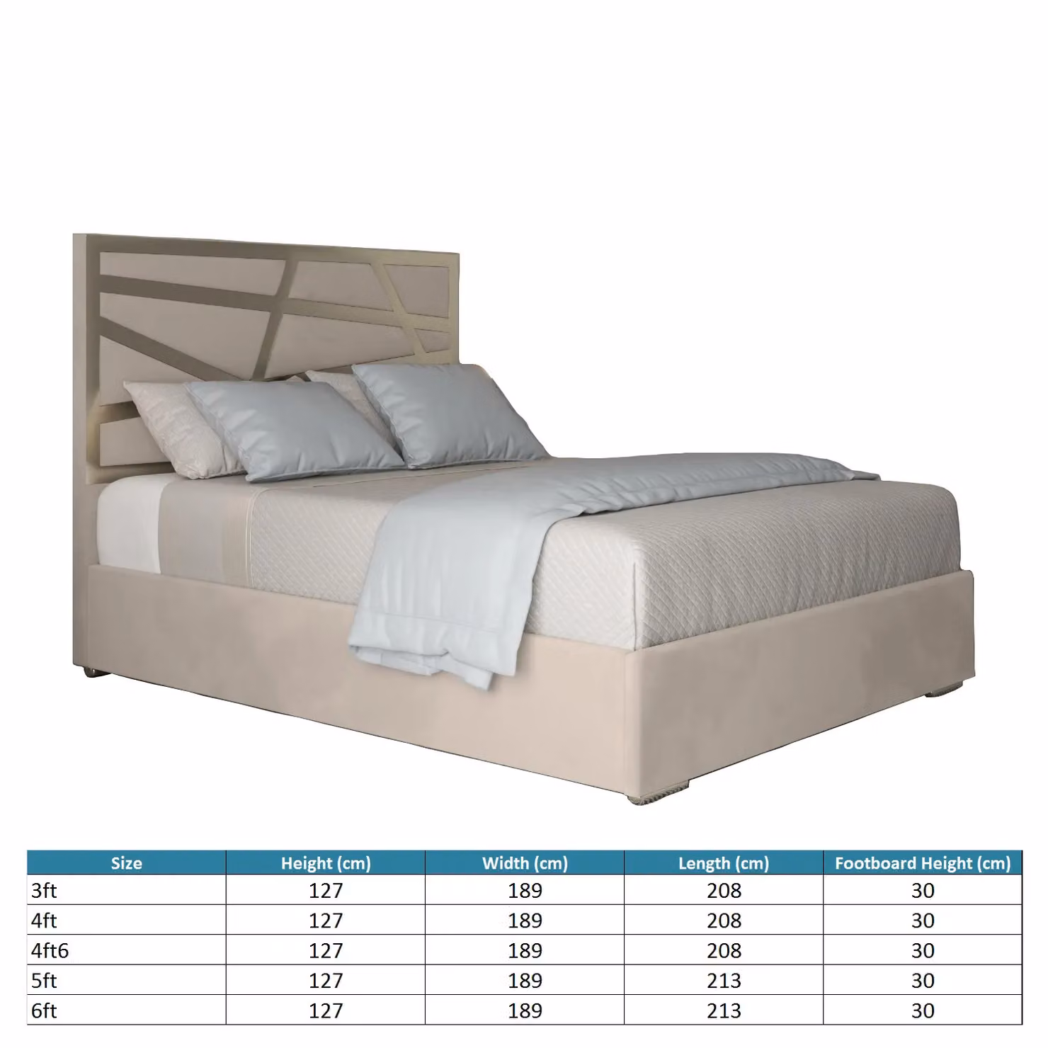 KDMD Arabella Double Bed Frame in Cream Velvet and Metal, W/D/H: 140 x 200 x 127 cm (H: 189 cm) – 2