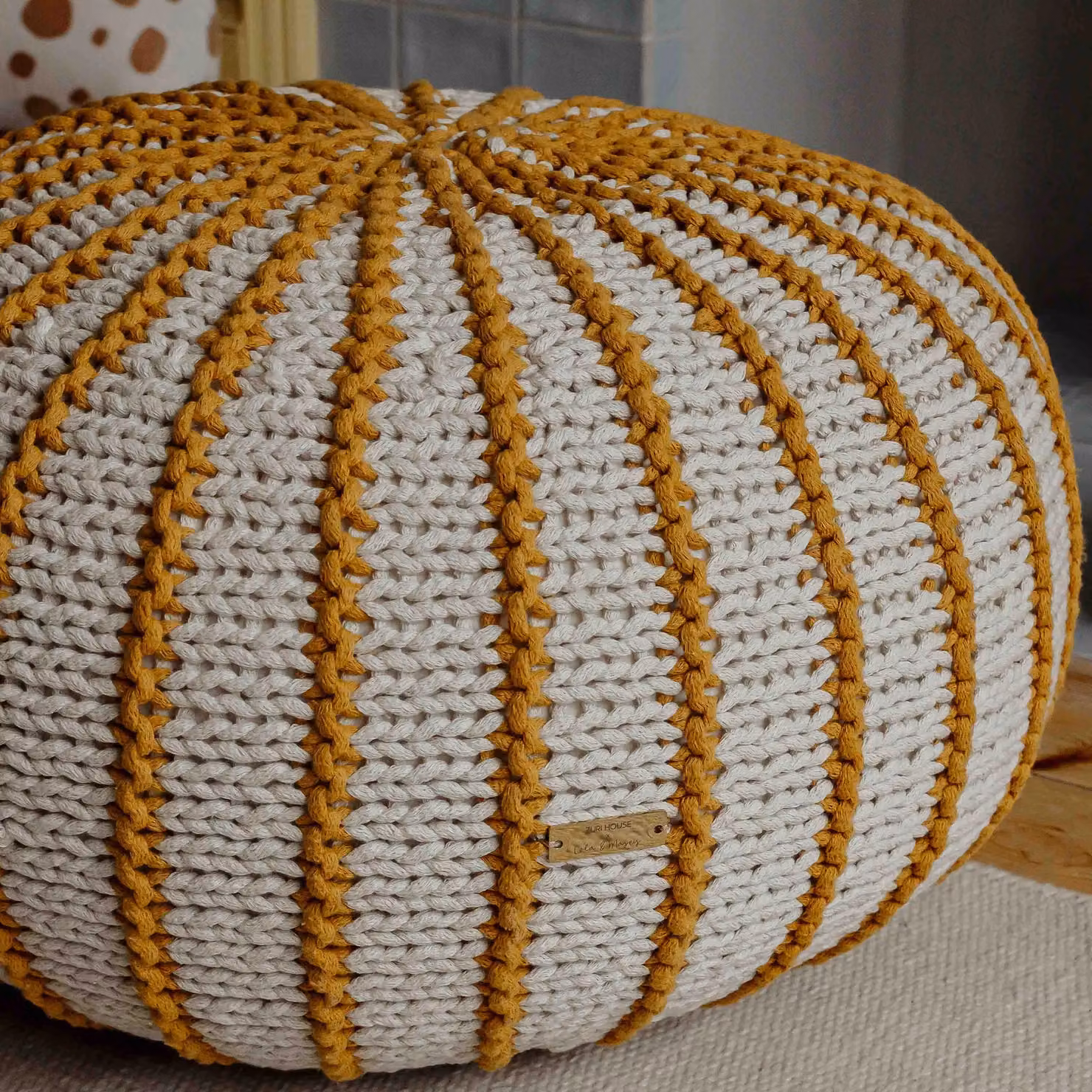 Zuri House Ziggy Knitted Pouffe in Yellow – 3