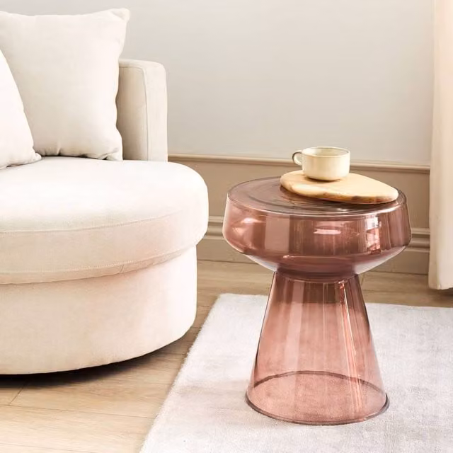 Wyld and Coco Home Oval Transparent Red Glass Side Table W/D/H: 37 x 37 x 43 cm