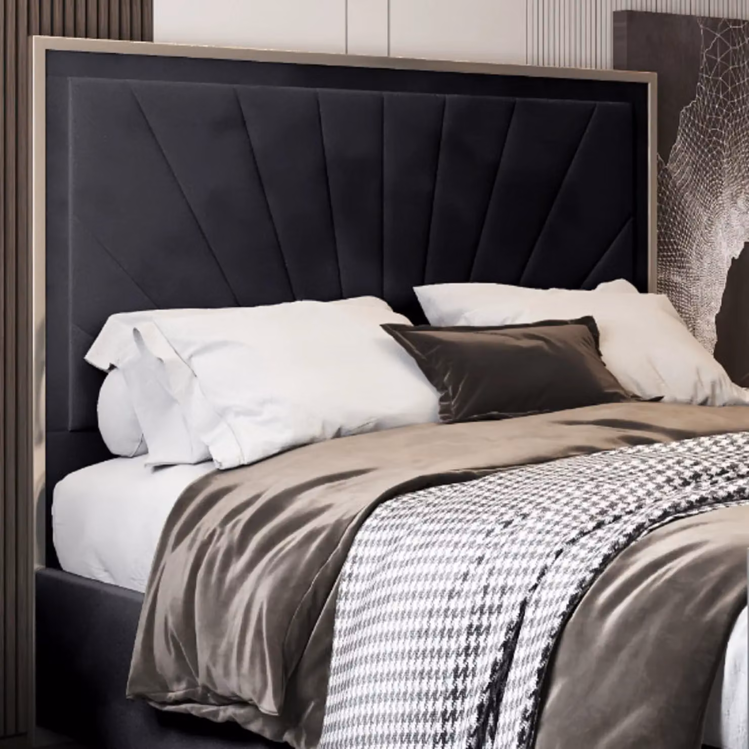Casani Black Velvet Upholstered Metal Designer Bed Frame, W/D/H: 200 x 137 x 200 cm – 3