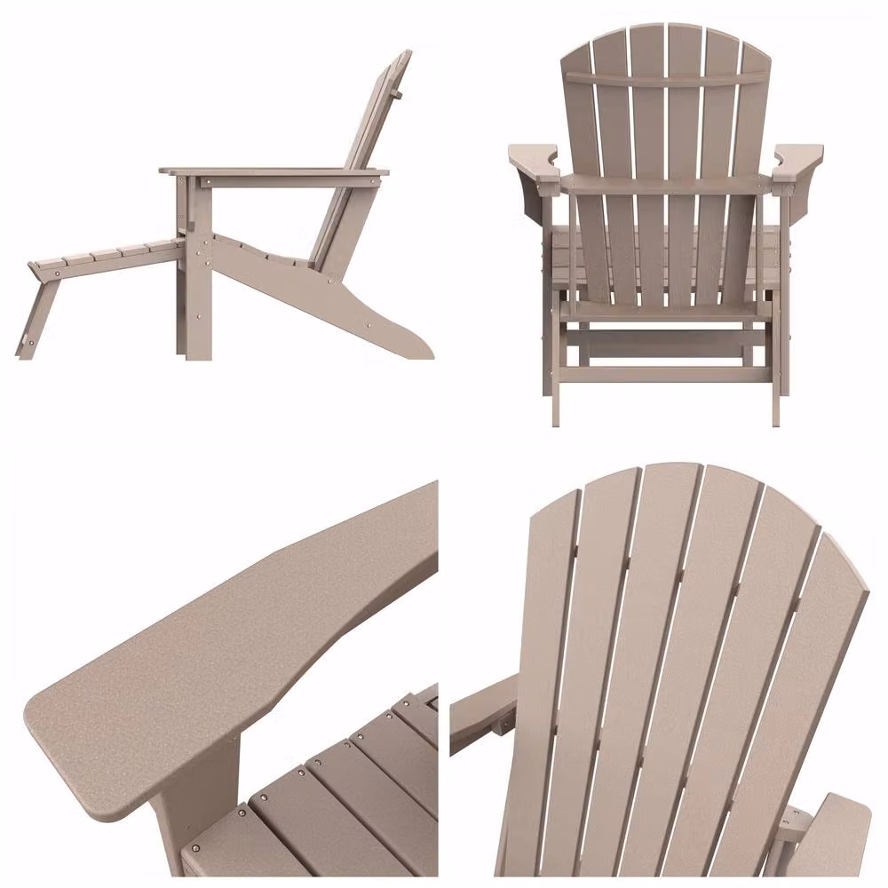 Mona Vale Furniture All-Weather Outdoor Foldable Adirondack Lounge Chair with Footrest in Beige – 4