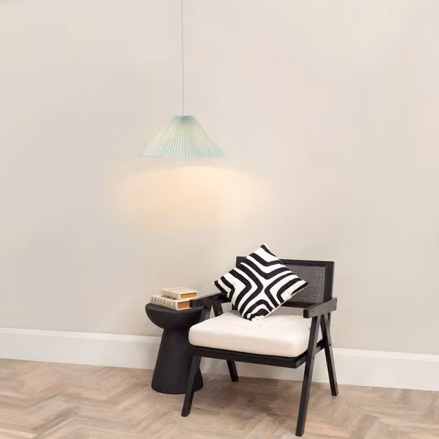 ValueLights Akira Pleated Single Drop Ceiling Pendant Light with LED Bulb in Blue