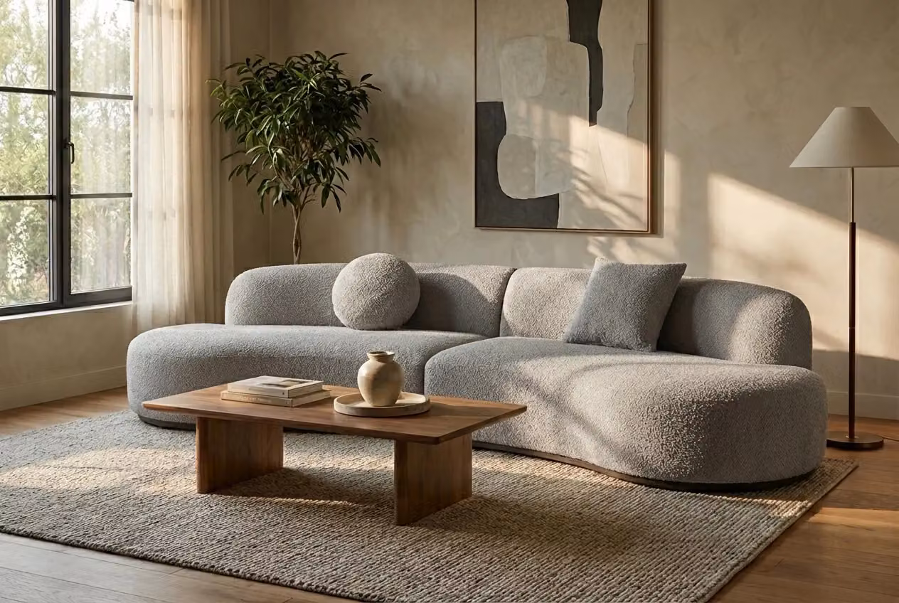 Araco Atelier Coco 4 Seater Mistral Upholstered Sofa in Grey Bouclé