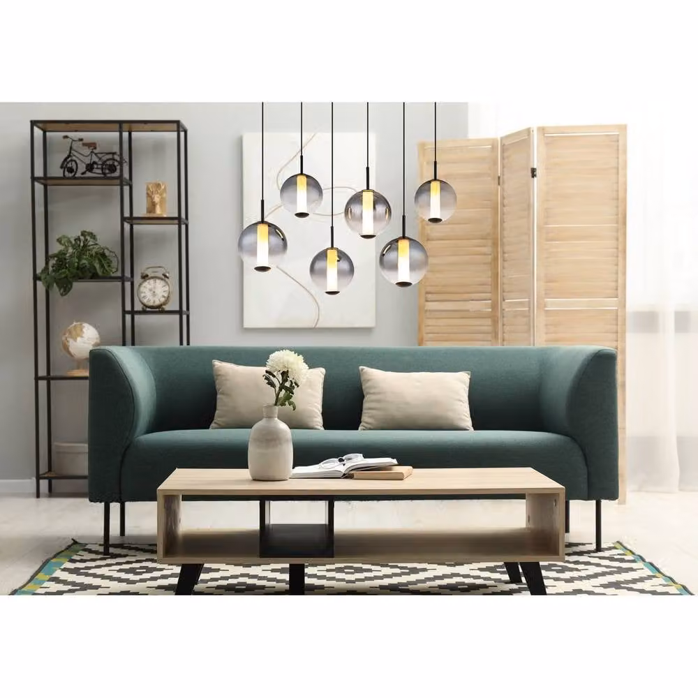 Netlighting Lacy Cluster Pendant Light in Matt Black with Smoke Glass Shades, 6x LED, 3000K Warm White – 2