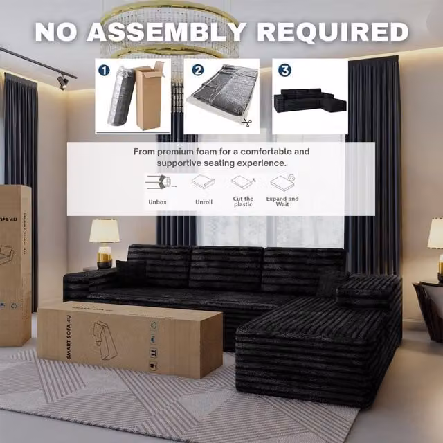 Sliding Wardrobes 4U Smart Right Corner L-Shape Sofa in Black – 1