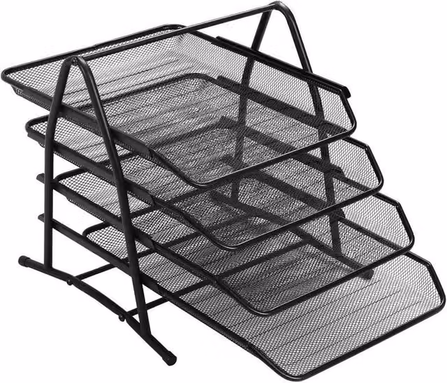 KORVIXA 4 Tier Metal Mesh Office Desk Filing Tray Holder in Black