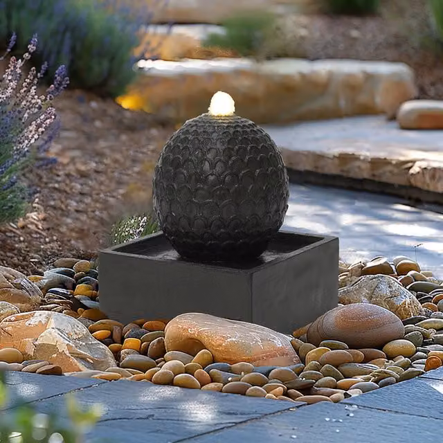 Charles Bentley Arno Sphere Grey Round Tabletop Cascade Water Feature