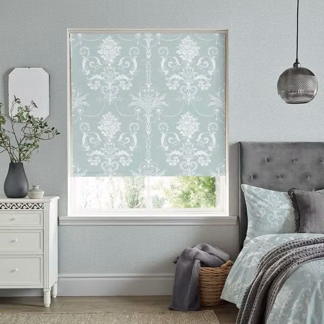 Laura Ashley Josette Thermal Blackout Ready Made Roller Blind in Duckegg Blue Floral Polyester