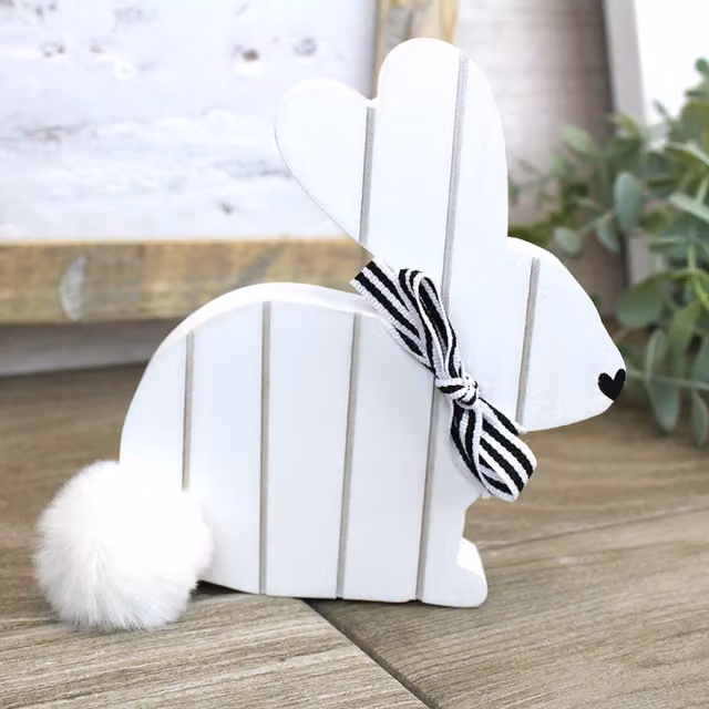 Little Cosy Home Bunny Decorative Wooden Tabletop Block in White and Black