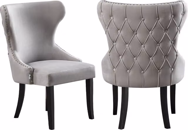Life Interiors Set of 2 Mayfair LUX Velvet Upholstered Dining Chairs in Light Grey
