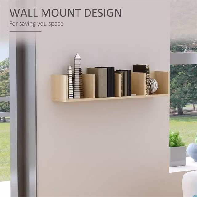 EONLION Natural Modern Wall Mounted CD and Media Storage Cube Shelf, Width: 60 cm