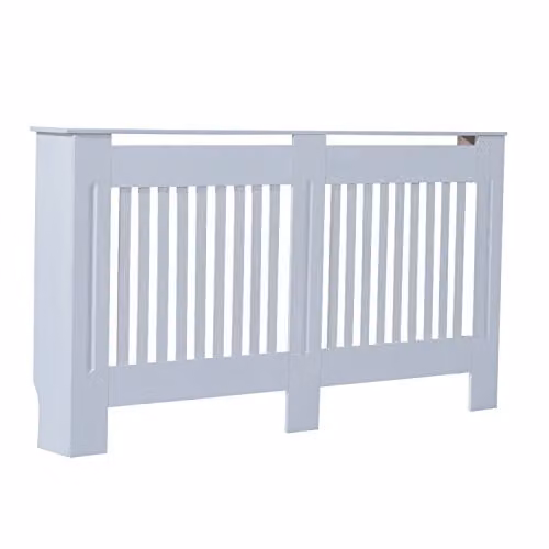 HOMCOM White Slatted MDF Radiator Cover Painted Cabinet, W/D/H: 152 x 19 x 81 cm