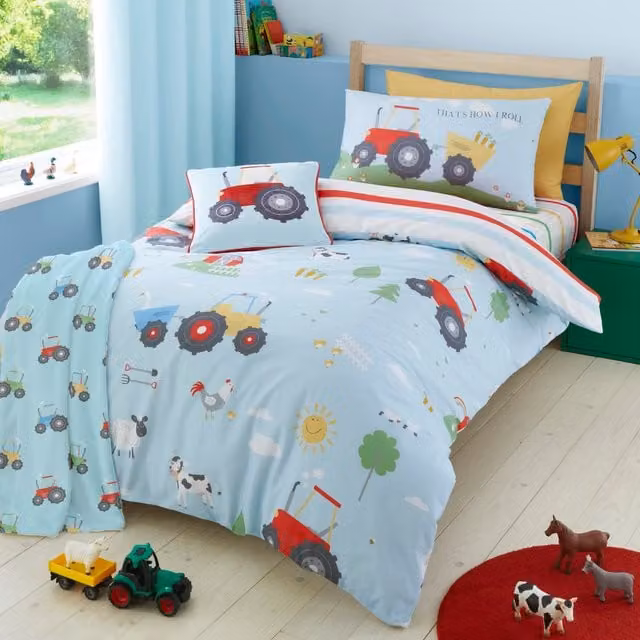 Bedlam Farmyard Friends Reversible Childrens Duvet Cover and Pillowcase Set, Blue, 200 x 200 cm