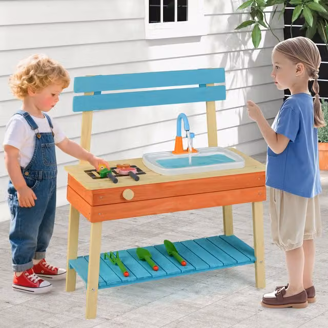 Costway Wooden Toy Kitchen Set in Blue