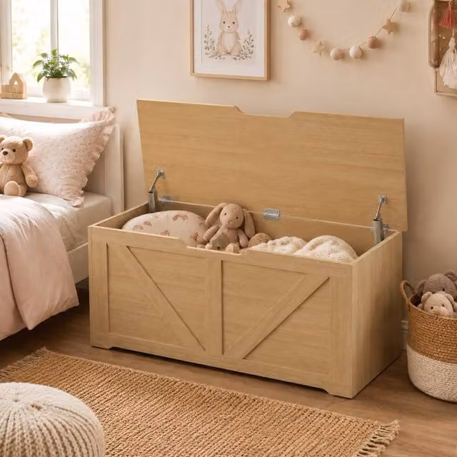 STILVORA Storage Chest with Safety Hinges and Seat Top in Natural Beige